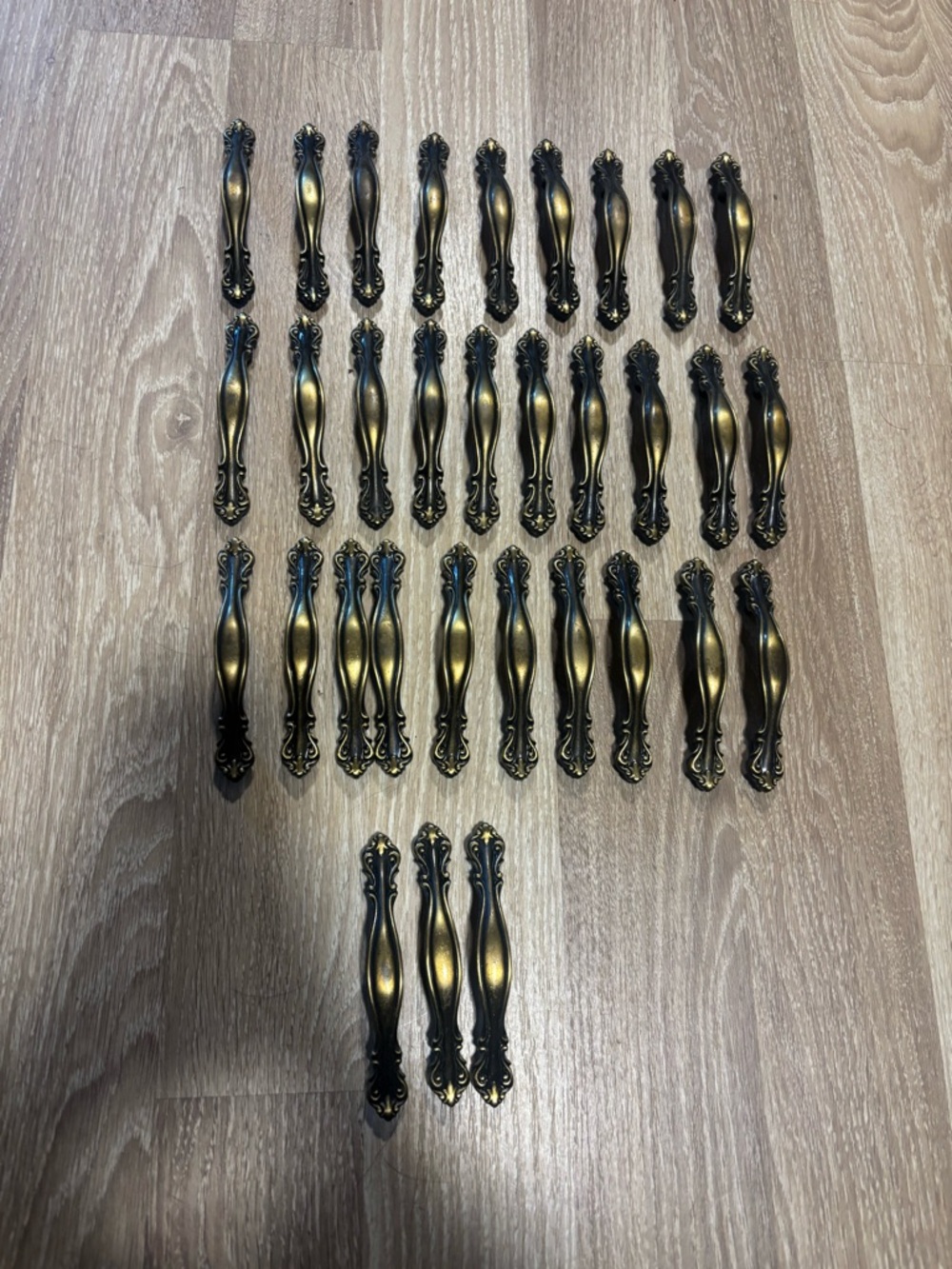 Antique Brass Ornate Cabinet Pulls - Set of 33 large 13 small